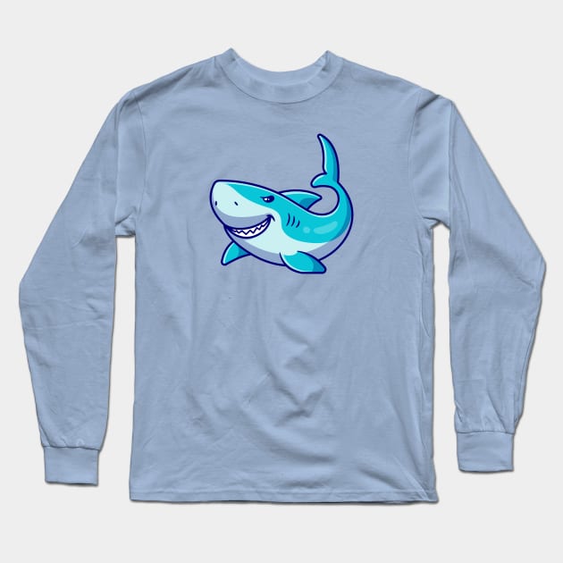 Cute Shark Swimming Cartoon Long Sleeve T-Shirt by Catalyst Labs